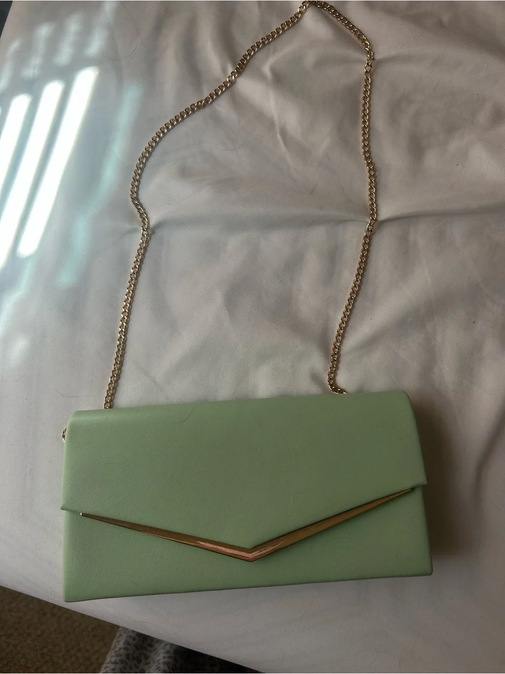 Mint Green Envelope Crossbody Clutch with Gold Chain